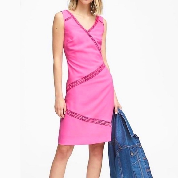 Banana Republic Dresses & Skirts - Banana Republic Pink Shift Dress w Lace Trim 6 Small Nwt